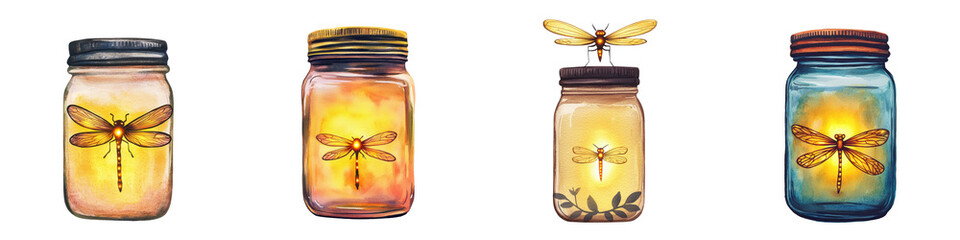 Glowing Mason Jars with Amber Dragonfly Decor