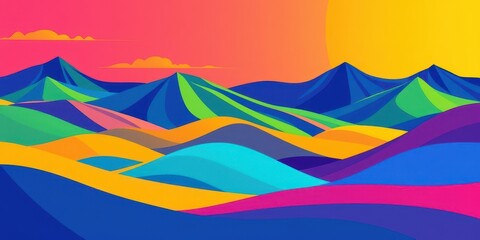 Vibrant and dynamic landscape with bold colors and modern design, abstract, vivid, colorful