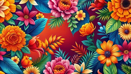 Vibrant Tropical Floral Arrangement A Lush Display of Exotic Blooms and Vivid Greenery