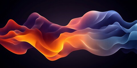 Fototapeta premium Abstract orange and blue wavy flowing shapes on dark background.