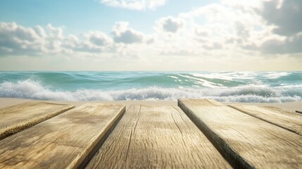 Fototapeta premium Serene Wooden Pier Overlooking Calm Ocean Waves and Sky