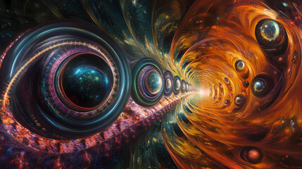 Time travel quantum clock universe. Fathomless. Illustration