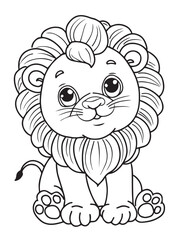 Black and white outline Lion coloring book or page for children