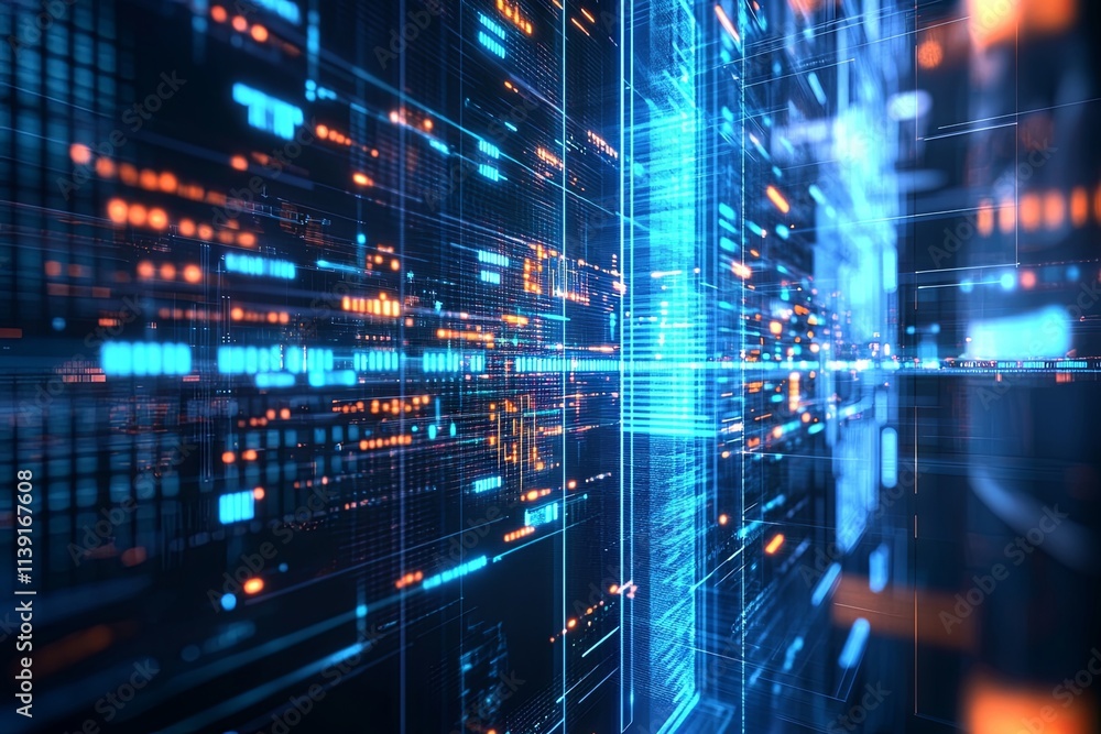 Aufkleber abstract digital data stream visualization: futuristic cyberspace