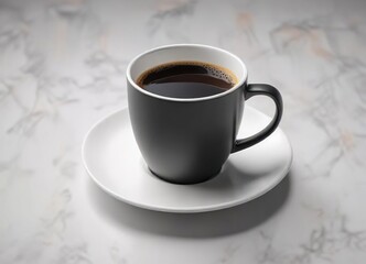Obraz premium Single black coffee cup on an empty white surface with a faint outline , black, faint, outline