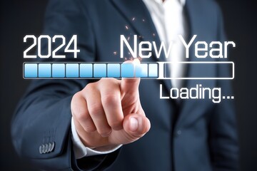 Professional Writing New Year's Goals on a Virtual Display.