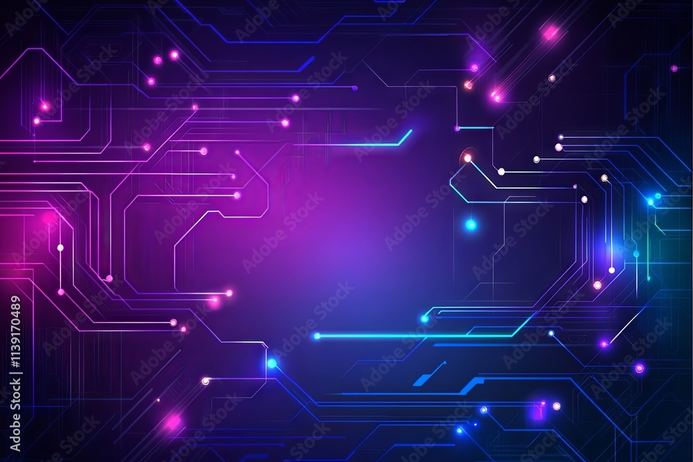 Poster abstract futuristic technology background with circuit board design and neon lights