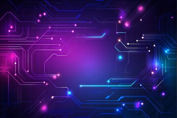 Abstract Futuristic Technology Background with Circuit Board Design and Neon Lights