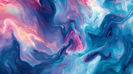 Obraz premium Abstract Swirling Blue Pink Purple Paint Artwork