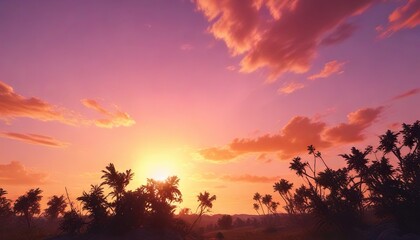 Fototapeta premium Warm blue sky with vibrant hues of orange and pink at sunset amidst a bright summer sun background, landscape, blue sky