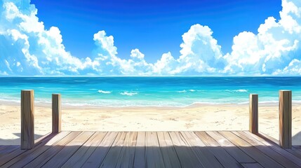 Fototapeta premium Serenity of a Calm Beach with Blue Skies and Soft Clouds