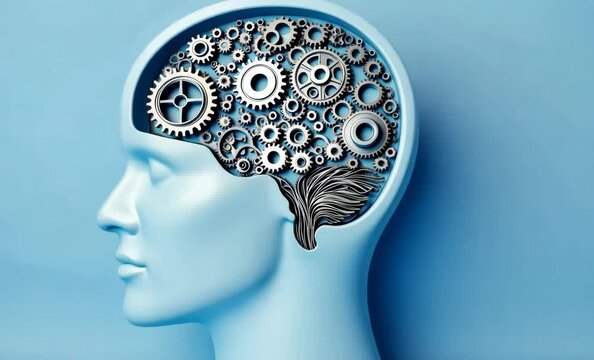 Innovative Blue Mechanical Brain Concept for AI Technology, Science, and Creativity Promotion