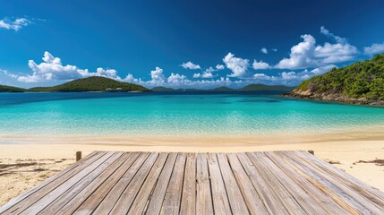 Naklejka premium Serene Beachfront View with Crystal Clear Water and White Sand