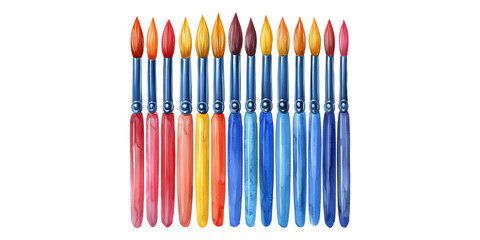 Naklejka premium Row of colorful paintbrushes with multicolored bristles isolated on transparent background
