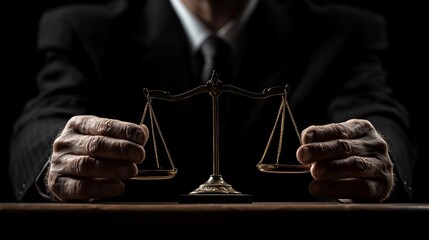 Close-up of hands holding scales of justice.