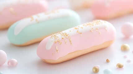 Obraz premium fokasuart A chic pastel eclairs trio with metallic accents gour 9a204531-2f35-42e6-8579-fed300eb916f