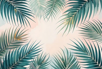 Abstract palm leaves in pastel tones with a hint of gold