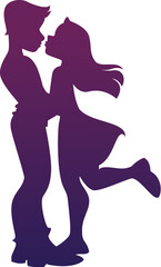 Silhouette of romantic couple embracing and kissing, symbolizing love, bonding and affection for Valentines Day holiday dating theme conveying romance and intimate connection between two loving hearts