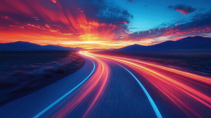 Sunset Drive: Speed, Motion, and Majestic Mountains