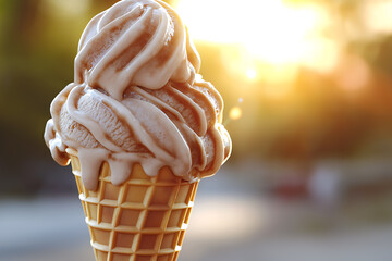 mocha mousse coloured ice cream with copy space.