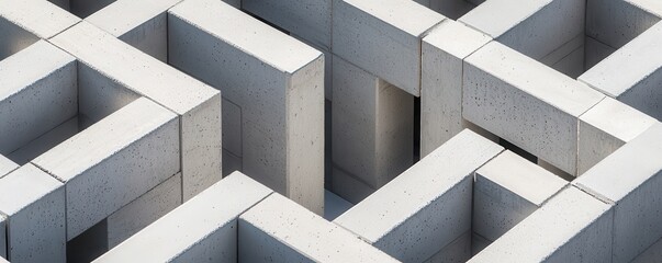 Interlocking Concrete Blocks Arranged in Precise Patterns Creating a Geometric Design and Structure for Modern Architecture and Landscaping Projects