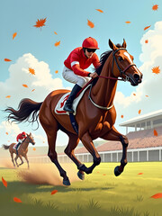 Horses racing with jockey sport illustration.