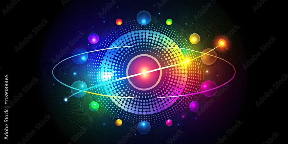 Poster abstract color dot logo design - modern minimal tech emblem for energy and planetary themes | vector