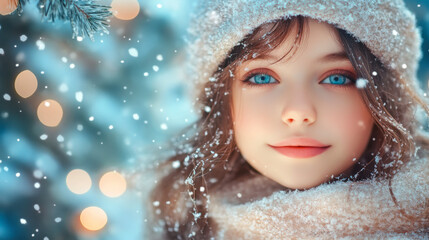 Fototapeta premium Outdoor waist up portrait. Young beautiful happy smiling girl walking on street