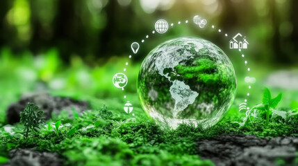 Crystal earth with renewable energy icon World Environment Day