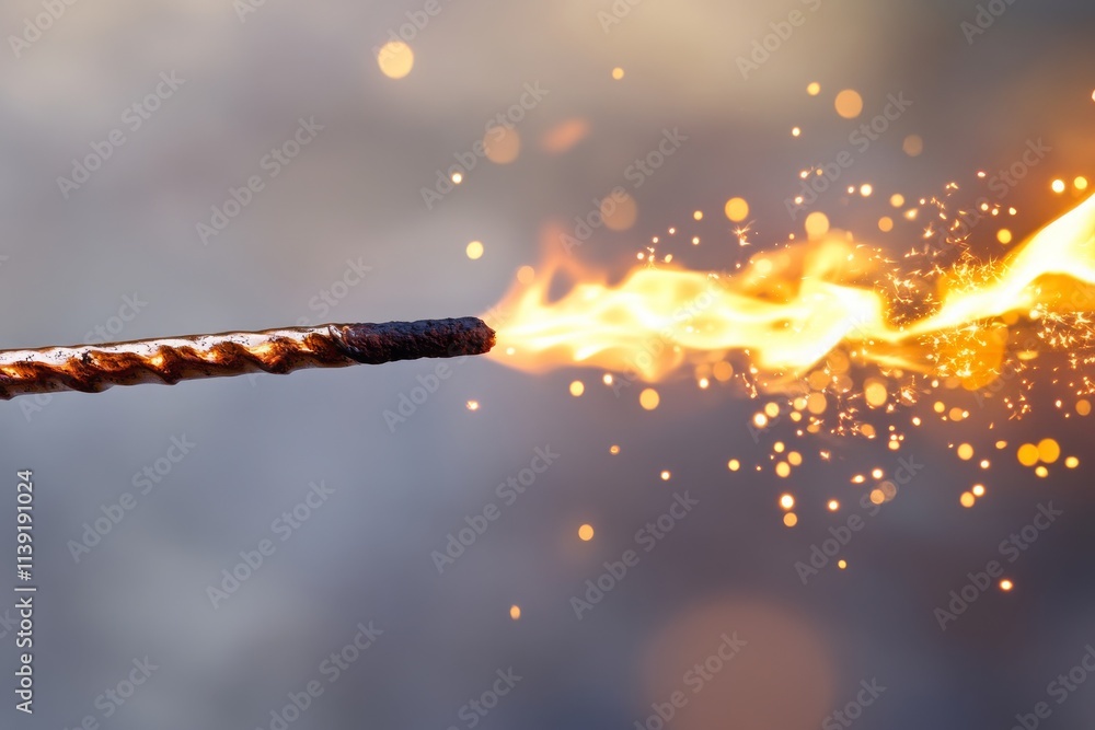 Aufkleber high-quality close-up of a sparkler igniting with bright flames and glimmering sparks creating a mag