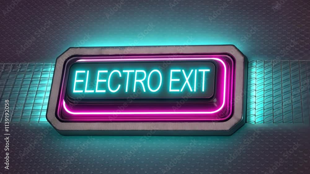 Poster electro exit the log off button appears as a digital artifact with sharp blocky edges. it glimmers w