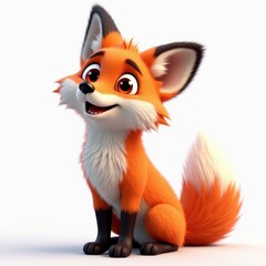 Obraz premium Cute animated fox sitting on a white background. Perfect for children's illustrations, cartoons, and educational materials.