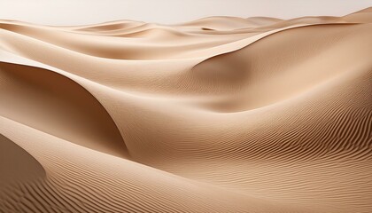 Smooth, rippling sand dunes in warm beige tones create a serene desert landscape.