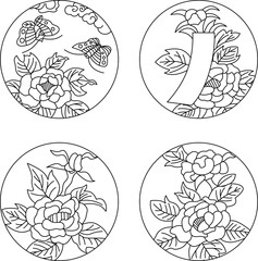 6月の円形花札アイコンセット