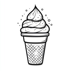 Black and white illustration of an ice cream cone with swirls of soft serve.