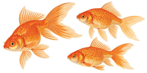 Fototapeta premium Goldfish Various Views - Side, Front, Full Body