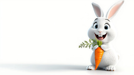 Obraz premium A cartoon rabbit is holding a carrot in its mouth