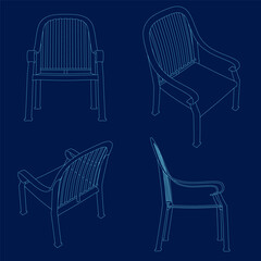 Contour drawing set Vector illustration plastic chair flat isolated