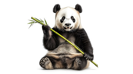 Obraz premium Cute panda holding bamboo, showcasing its playful nature and charm