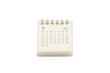 Simple desk calendar for SEPTEMBER 2025 isolated on white background. Calendar concept with copy...
