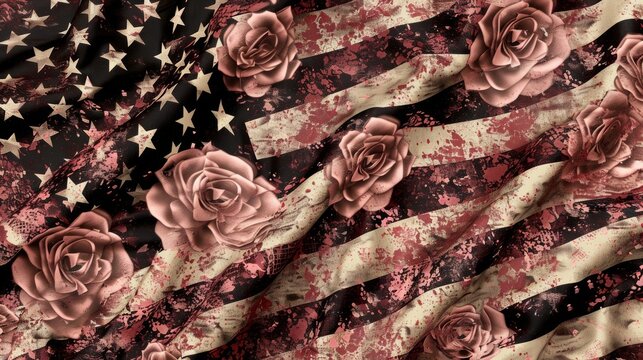 Heavily distressed American flag design presents a vintage-inspired grunge vibe, perfect for expressing patriotic sentiment