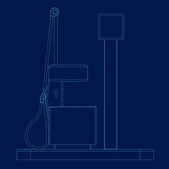 Gas filling station on blue background. Side view. Vector illustration