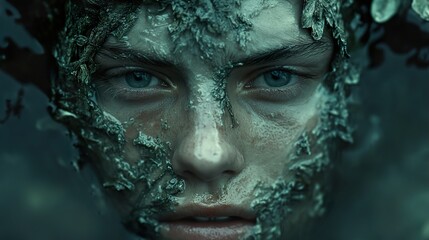 Surreal Portrait: Face Covered in Organic Texture