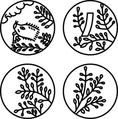 7月のミニ円形花札アイコンセット