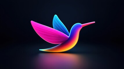Abstract glowing line art hummingbird with rainbow gradients, symbol of environmental elegance, modern minimal design, and the beauty of nature, clean black background