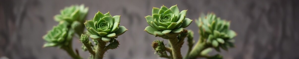 Obraz premium Small, plump, green buds on a succulent plant stem, stem, nature, foliage