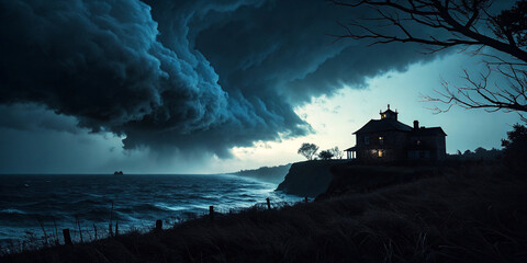 Fototapeta premium Horror Scene with Black and Blue Sky