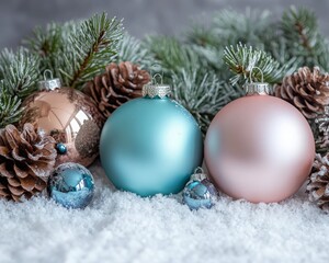 Pink and Blue Christmas Ornament Arrangement