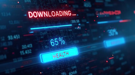 Futuristic Digital Download Screen With Bold Red Downloading Message