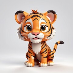 Cute cartoon tiger cub with stripes. Ideal for wildlife illustrations, children's books, and animal-themed designs.

